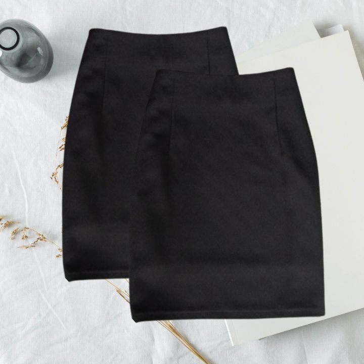 Chân váy bút chì ôm body màu đen dáng ngắn độ dài 42cm thời trang công sở nữ