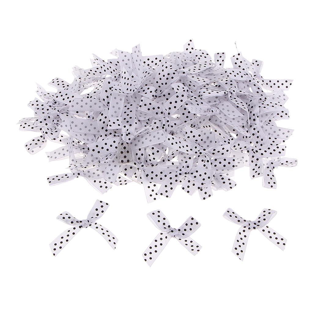 100 Pieces Cute Satin BOW Ribbon Applique Embellishments White