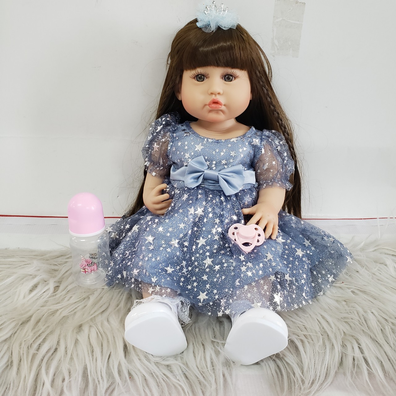 Búp Bê Tái Sinh Thân Nhựa Mềm Mại KEIUMI Chu Miệng Tóc Dài 55 cm = 22 inch Reborn Silicon Vinyl Doll PVN4699