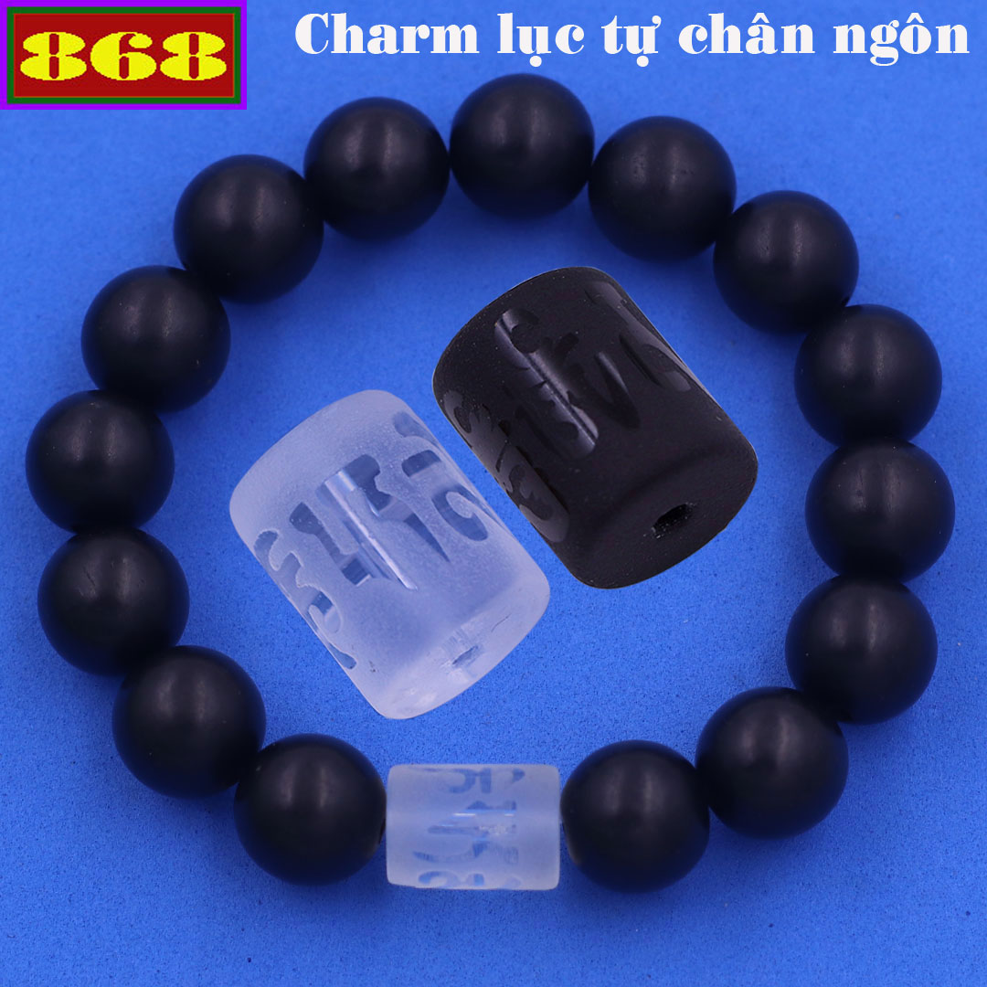 Vòng chuỗi đeo tay gỗ mun charm lục tự Đại minh chân ngôn,10 ly, Om Mani Padme Hūm, Chân ngôn Lục tự