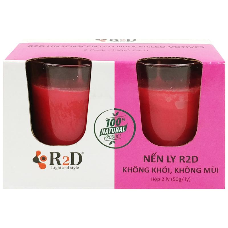 Hộp 2 Nến Ly Không Khói Không Mùi R2D - Màu Đỏ (50gr/ Ly)