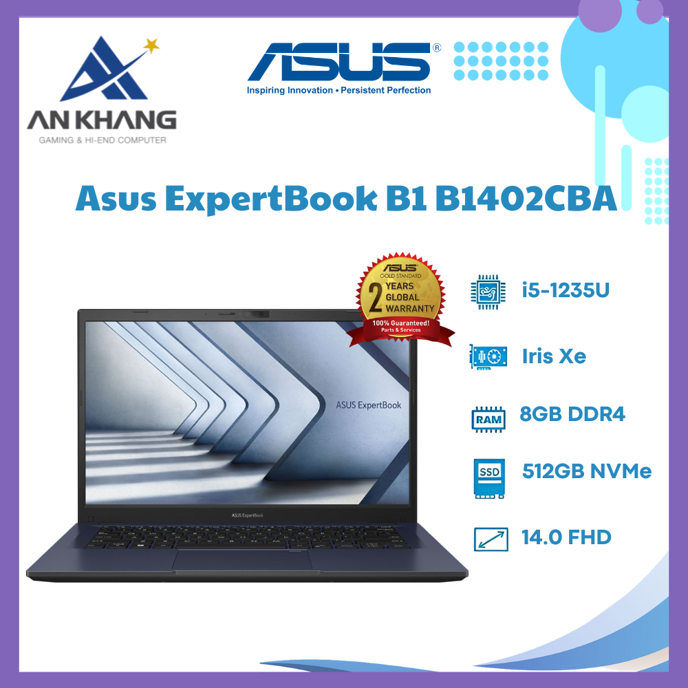 Laptop Asus ExpertBook B1 ( B1402CBA-EK0559W ) | Intel Core i5-1235U | RAM 8GB | 512GB SSD | Intel Iris Xe Graphics | 14 inch FHD | Win 11 | 2Yrs - Hàng Chính Hãng - Bảo Hành 24 Tháng