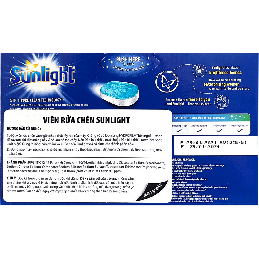 Hộp Viên Rửa Chén Bát SUNLIGHT 5 in 1 Cho Máy Rửa Chén Bát (28V/hộp)