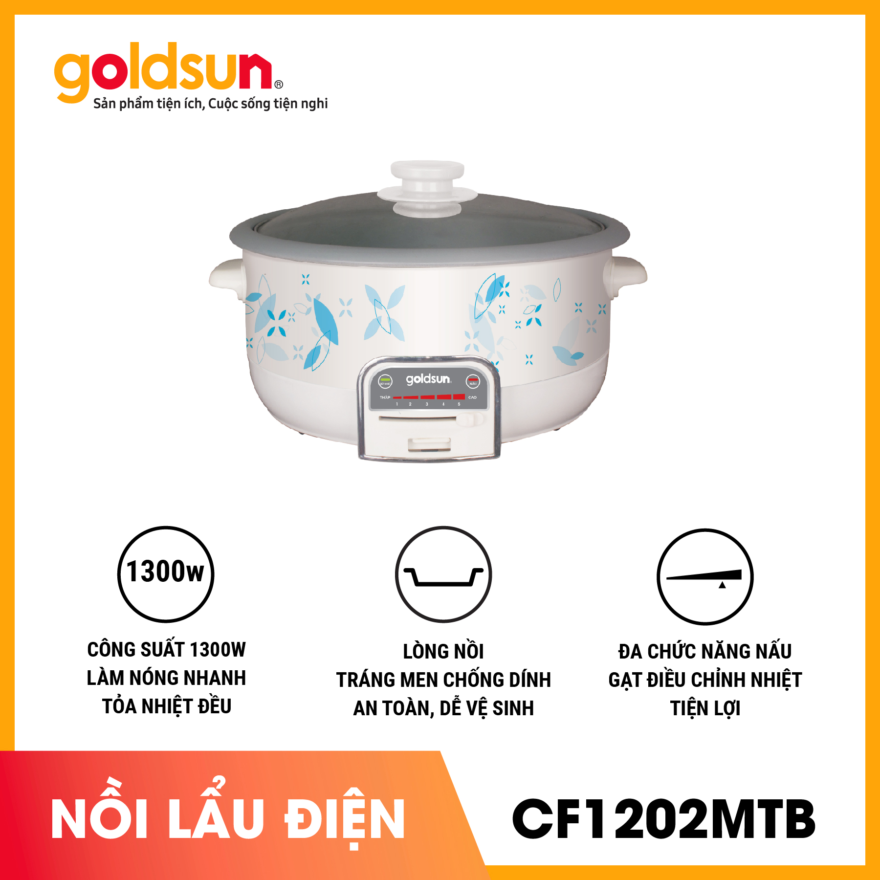 Nồi Lẩu Điện Đa Năng Goldsun CF1202MTB Ưu Việt-Giá Tốt Nhất-Hàng Chính Hãng