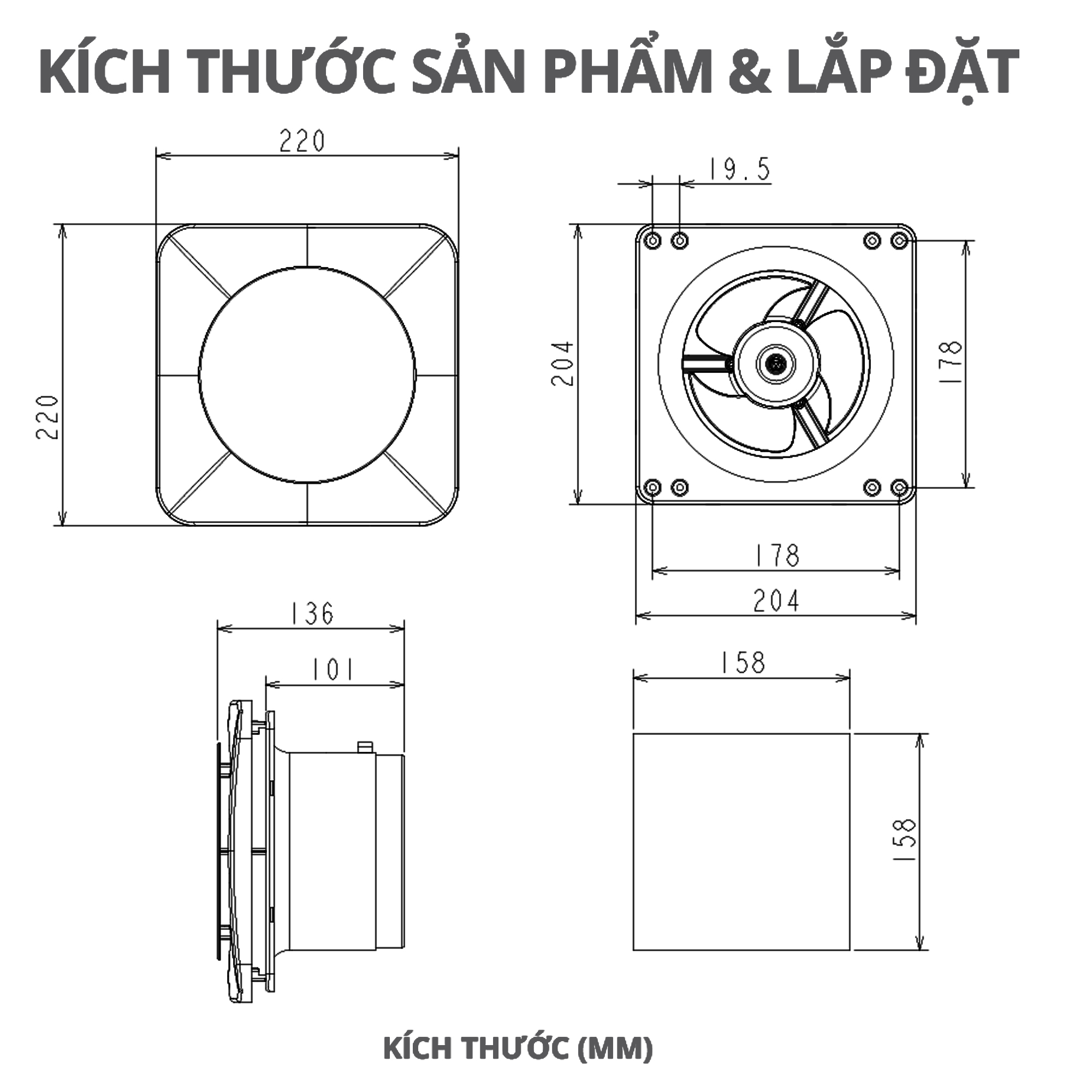 Quạt Hút Thông Gió Âm Trần WHIFA VDB-15CK (N) 5 Inch Màu Trắng - Hàng Nhập Khẩu