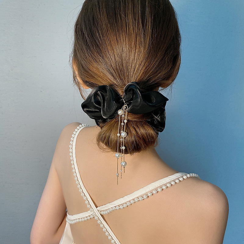 Dây buộc tóc tiểu thư phong cách Hàn Quốc cột tóc vải scrunchies mix ngọc trai ấn tượng