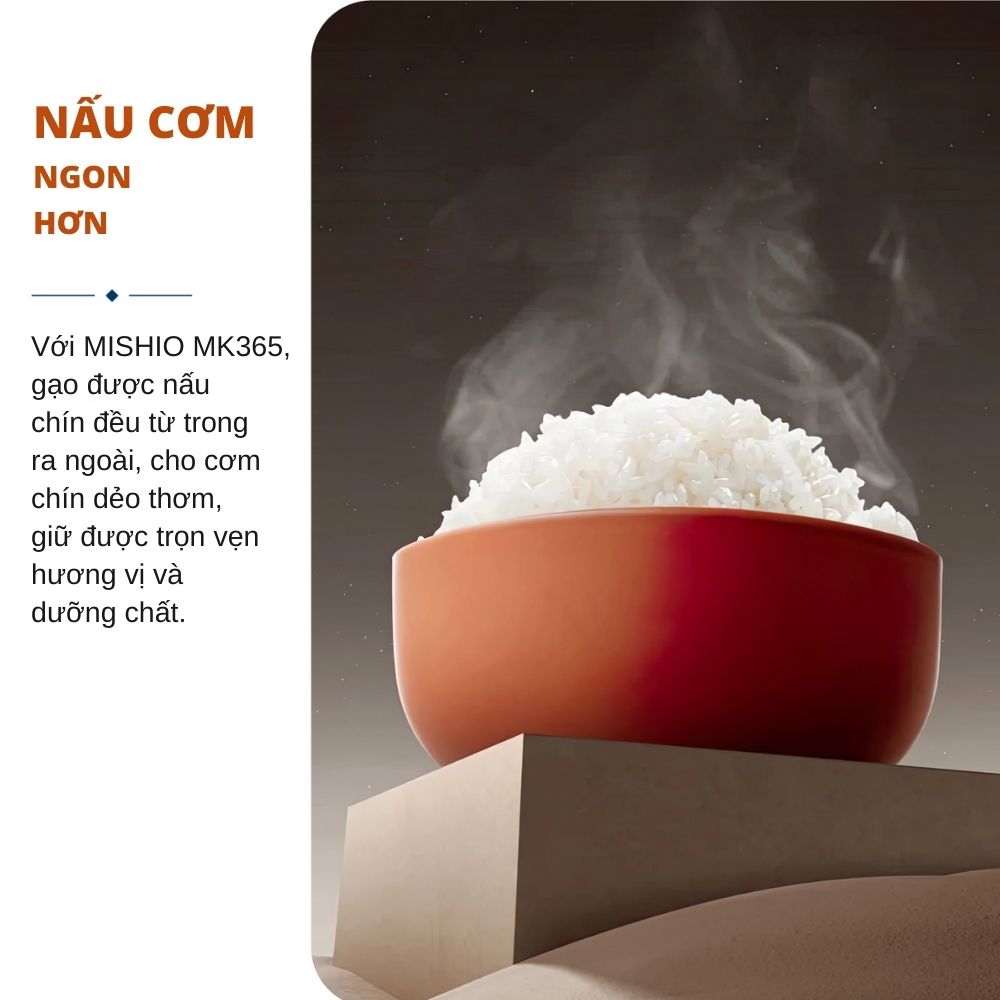 Nồi Cơm Điện Lòng Sứ 1.8Lít Mishio MK402 Không Bong Tróc Men Chống Dính Tự Nhiên - hàng chính hãng