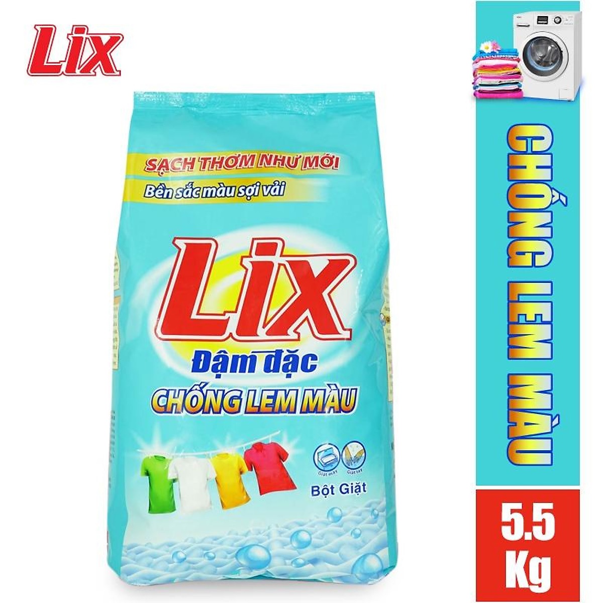 Bột giặt Lix đậm đặc chống lem màu 5.5kg EM558 - Bền màu sợi vải