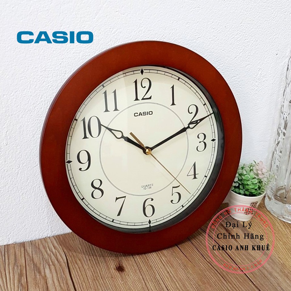 Đồng Hồ Treo Tường Casio IQ-126-5DF Vỏ Gỗ, Kim Trôi Im Lặng