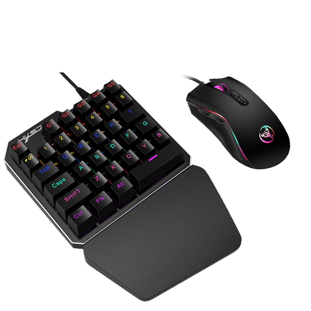 HXSJ J100+A869 Keyboard Mouse Set 35 Keys Mini USB Wired 3200DPI 7 Buttons LED Optical Gaming Keyboard Mouse Combos for