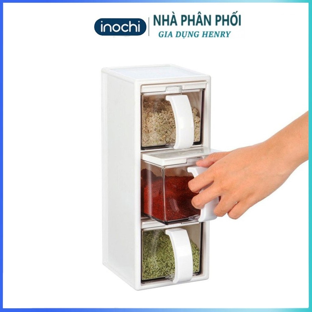 Bộ 3 hộp đựng gia vị nhà bếp Cao Cấp Yoko chuẩn Nhật Bản thông minh Kháng Khuẩn (Tặng kèm Sticker)- INOCHI