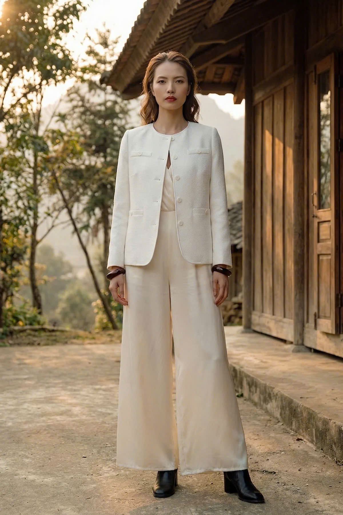 Áo Khoác Jacket Tweed Trắng Hà Giang Top187 thời trang thiết kế Hity