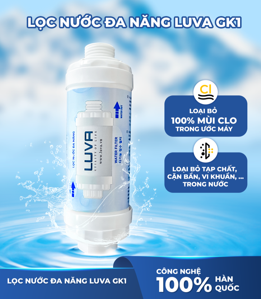 Bộ lọc nước đa năng LUVA GK1, lọc cho vòi sen tắm, máy giặt, máy rửa bát, bồn rửa bát, bồn cầu thông minh