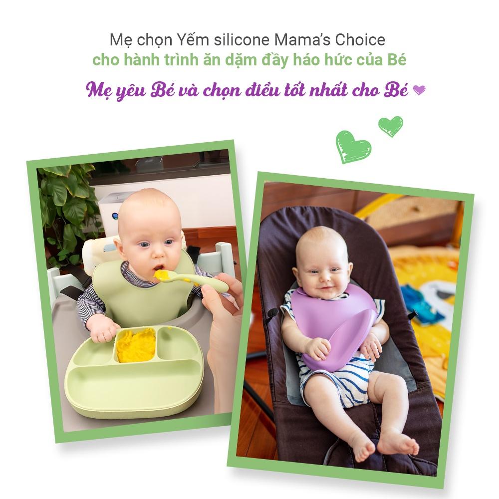 Yếm Ăn Dặm Silicone Mama's Choice Cao Cấp, Thiết Kế Đặc Biệt với Máng Chắn Thức Ăn và Nấc Điều Chỉnh Phù Hợp Với Bé