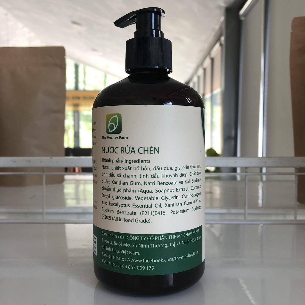 Nước Rửa Chén Bồ Hòn The Moshav Farm chai 500ml Chiết Xuất Tự Nhiên, Làm Sạch Chén Bát, An Toàn DaTayNhạyCảm, Khử Mùi-Khuẩn 1 Chai