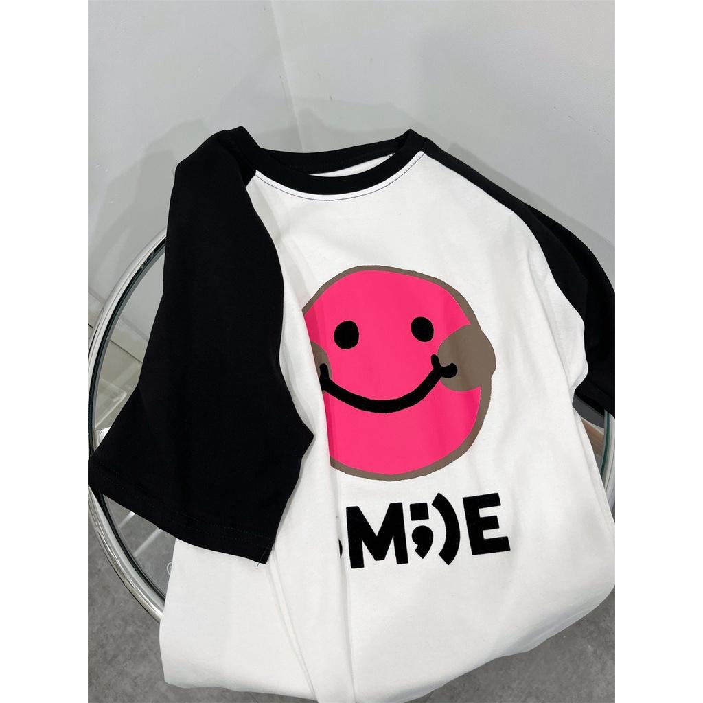 Áo Phông Nữ Phối Màu In Hình SMILE Dáng Rộng