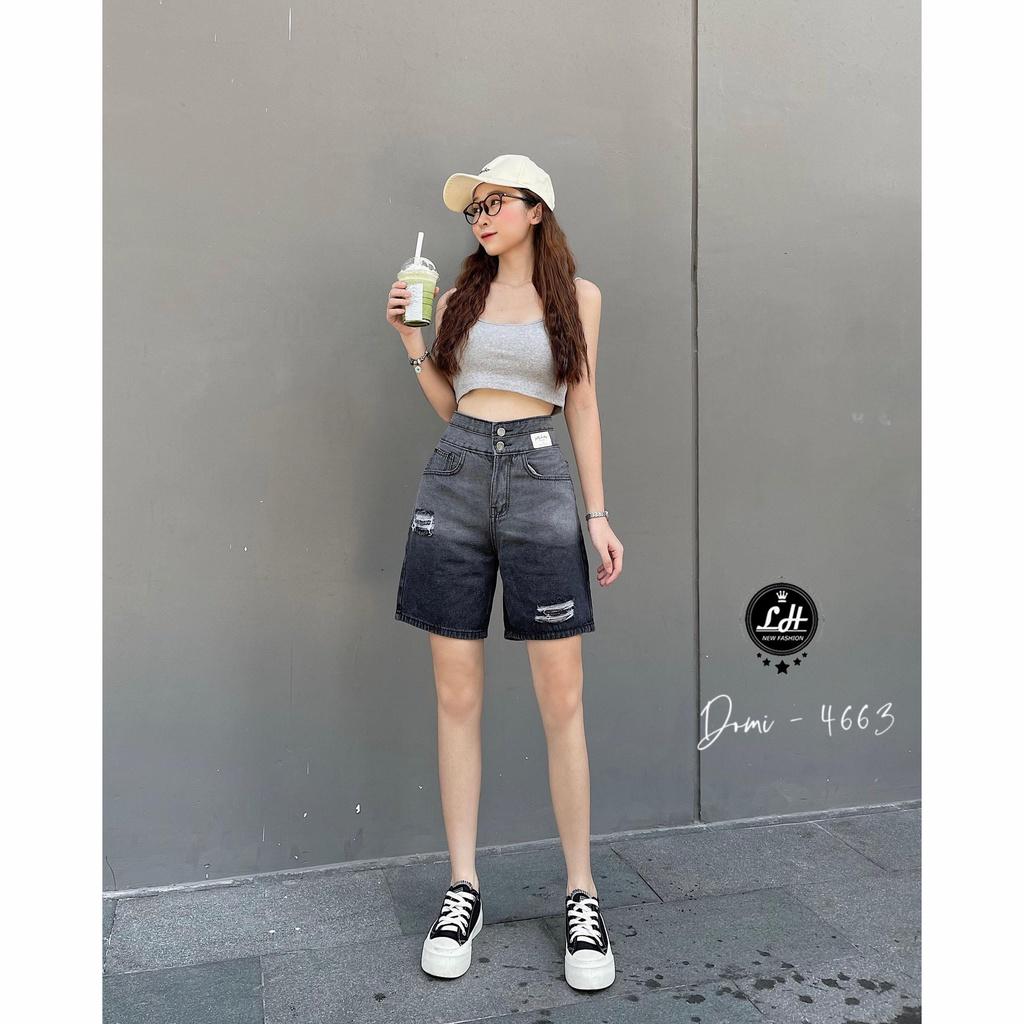 Quần jean ngố rách đùi loang hai màu lưng cao có tag siêu cưng Lê Huy Fashion