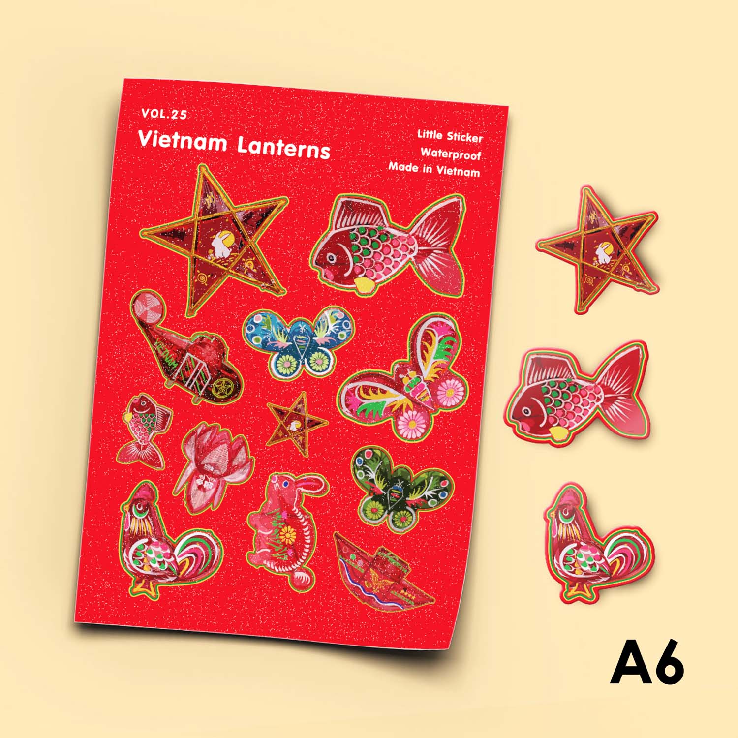 Vol.25 Vietnam Lanterns - Little sticker sheet A6 hình dán cán màn lấp lánh cao cấp Sticker Factory