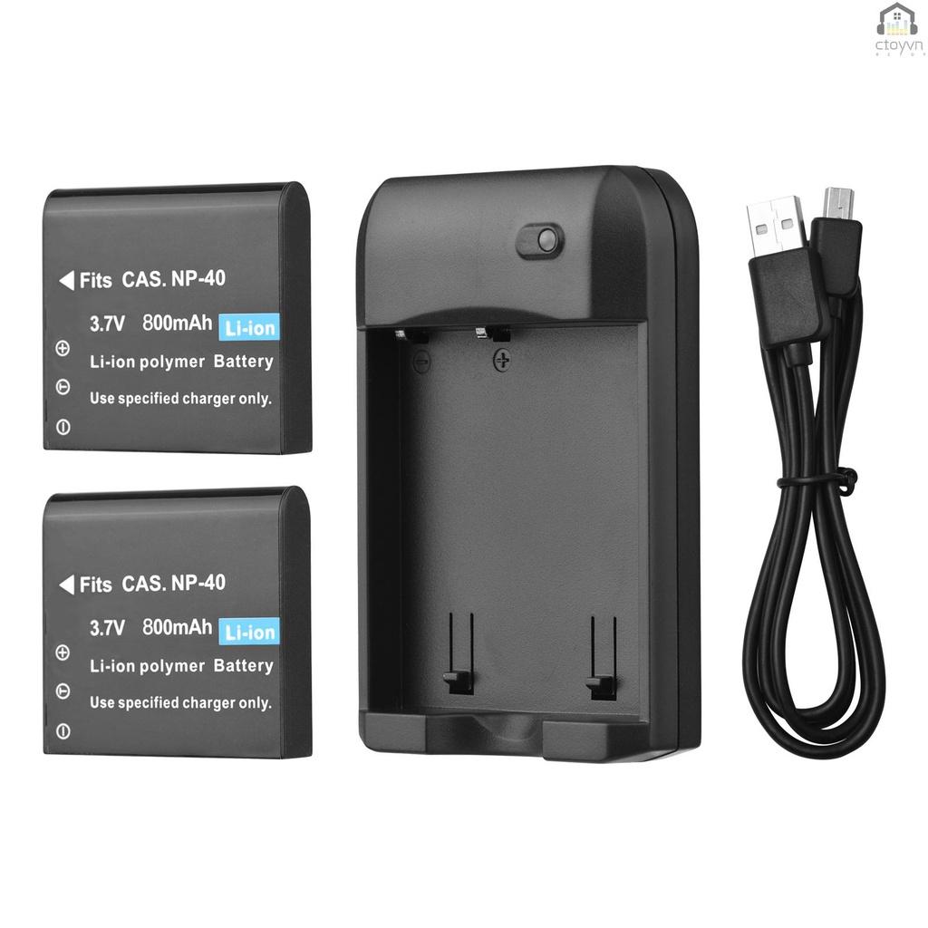 Bộ sạc pin NP-40 có đèn LED và 2 pin NP-40 3.7V 800mAh