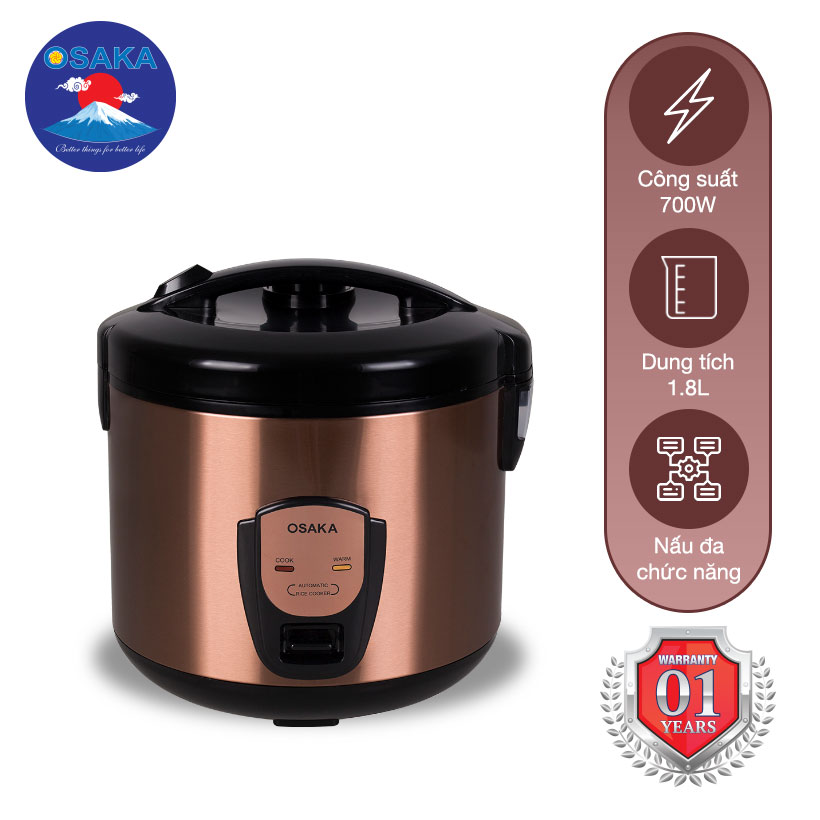 Nồi cơm điện 3D cao cấp RC-318P dung tích 1.8 lít, ủ cơm ngon hạn chế cơm khô - Hàng chính hãng
