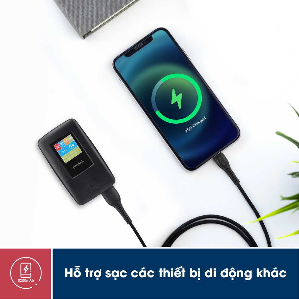 Bộ phát Wifi di động PROLiNK DL7203E, SIM 4G LTE 150Mbps, pin 5200mAH, màn hình 1.44", cổng RJ45, USB 2.0, microSD - Hàng chính hãng