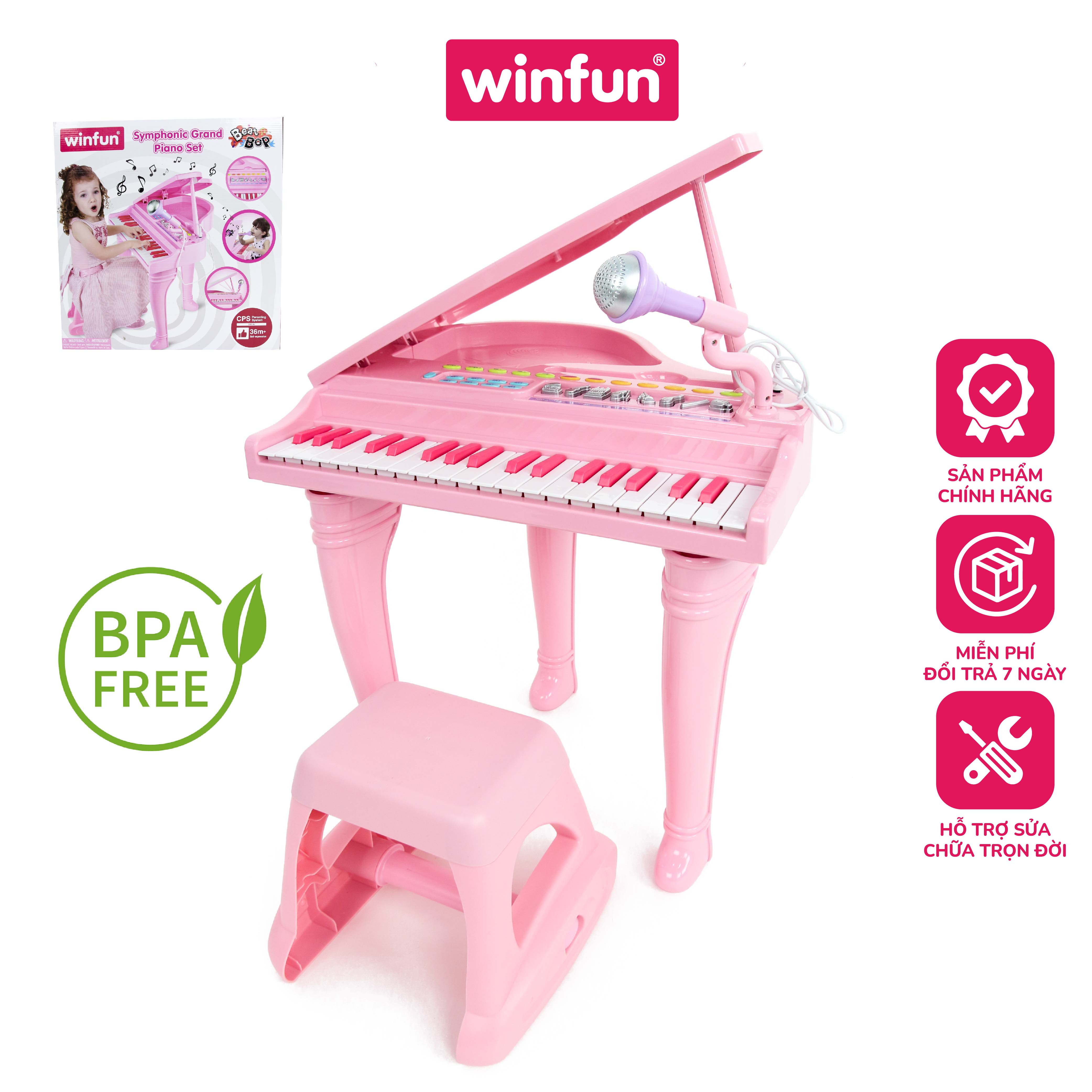 Đồ chơi âm nhạc cho bé - Đàn piano cổ điển kèm mic thu âm - Winfun - 2045 cho bé 3 tuổi trở lên