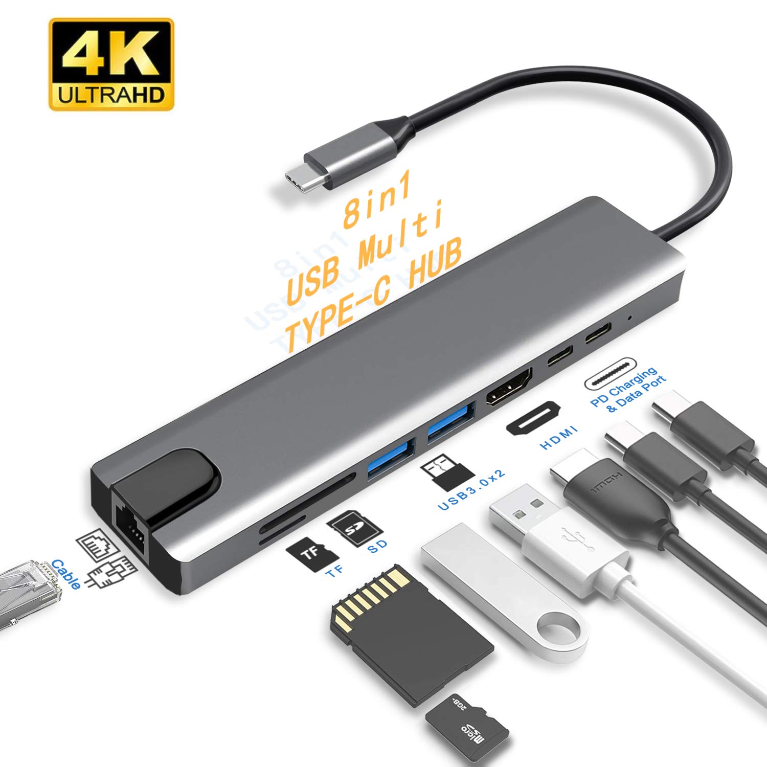 Hub USB Type-c cho Samsung Dex, Macbook - HDMI, Ethernet, USB3.0, Type-c - 8in1