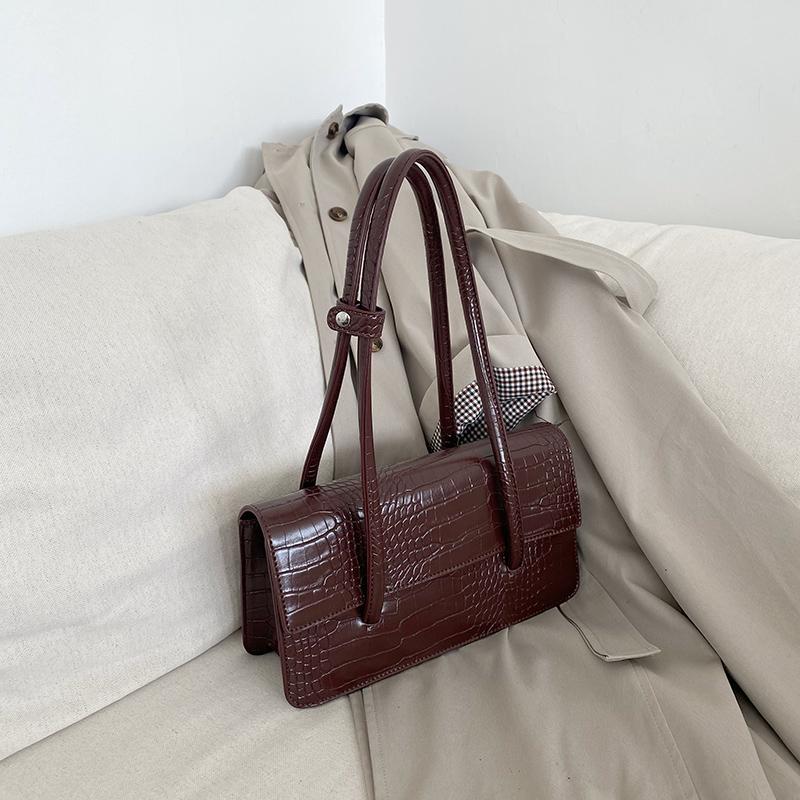 Họa Tiết Cá Sấu Nữ Đeo Vai Da PU Sang Trọng Nữ Nhỏ Túi Ví Cầm Tay Vintage Màu Trơn Nữ Sát Nách Túi