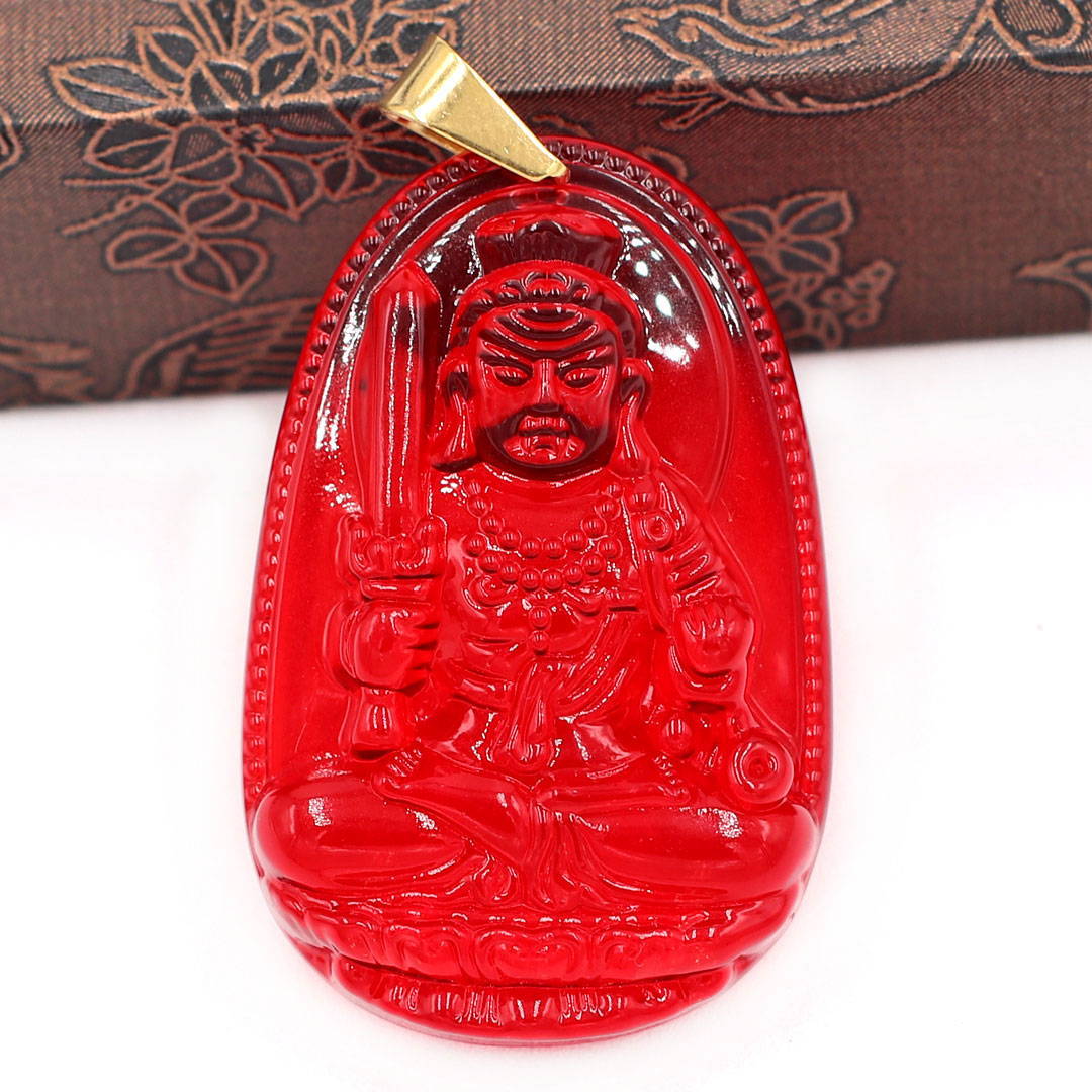 Mặt dây chuyền Phật Bất Động Minh Vương thủy tinh đỏ size nhỏ 3.6cm MFBO1 - phật bản mệnh tuổi Dậu