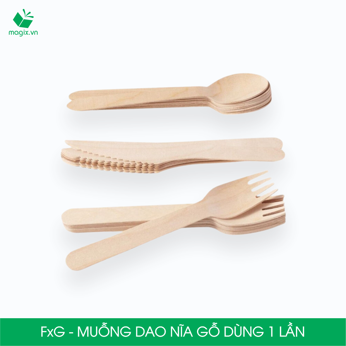 Combo 100 cái Muỗng gỗ, Nĩa gỗ, Dao gỗ - Dụng cụ gỗ ăn uống dùng 1 lần tiện lợi thân thiện môi trường 