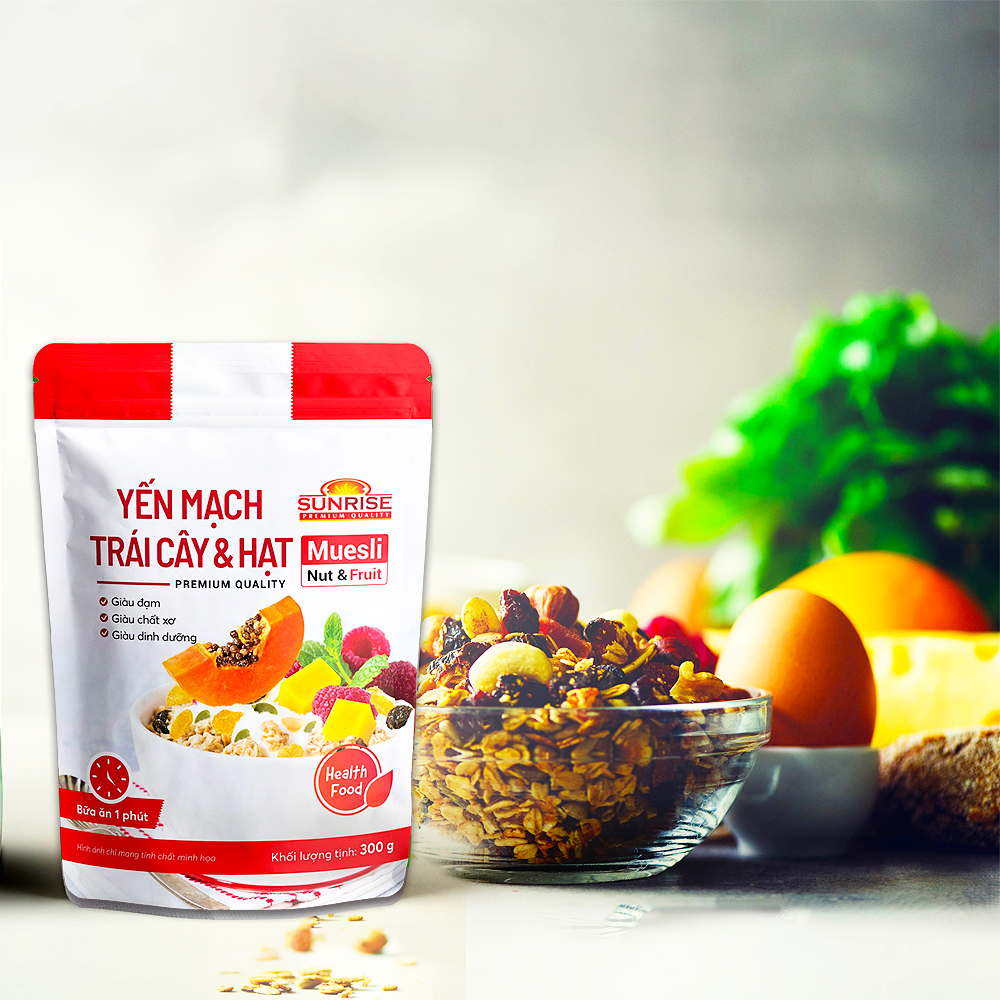 Ngũ cốc Muesli Sunrise Nut And Fruit ăn kiêng giảm cân gói 300g