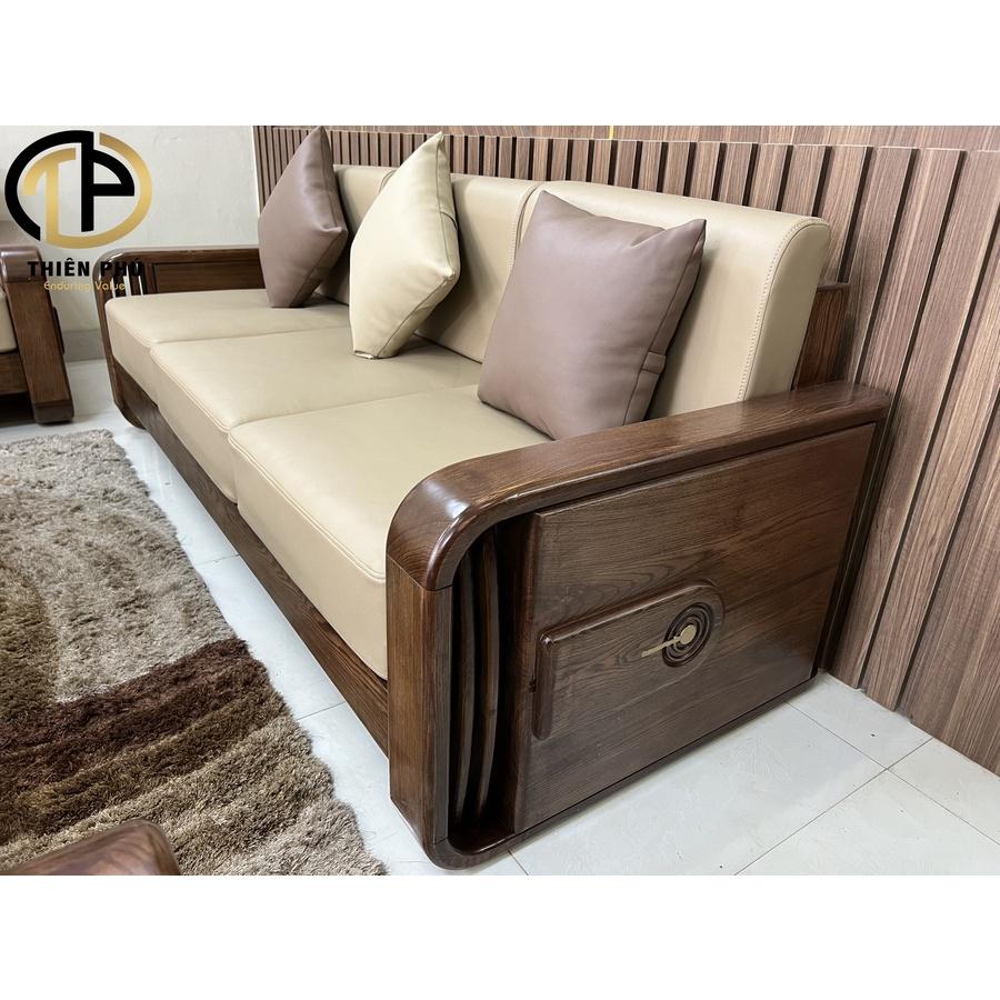 Bộ bàn ghế phòng khách sofa gỗ Sồi Nga 123 chỗ ngồi mã TP522