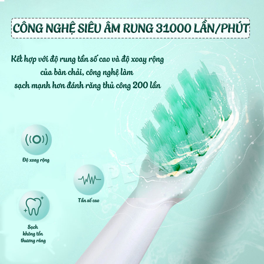 Bàn chải đánh răng điện KEMEI KM-713 công nghệ rung siêu âm 31000 lần/ phút điều chỉnh 6 chế độ đánh bay mảng bám sạch sâu gấp nhiêu lần so với bàn chải thủ công + Tặng kèm 5 đầu bàn chải thay thế - Hàng chính hãng