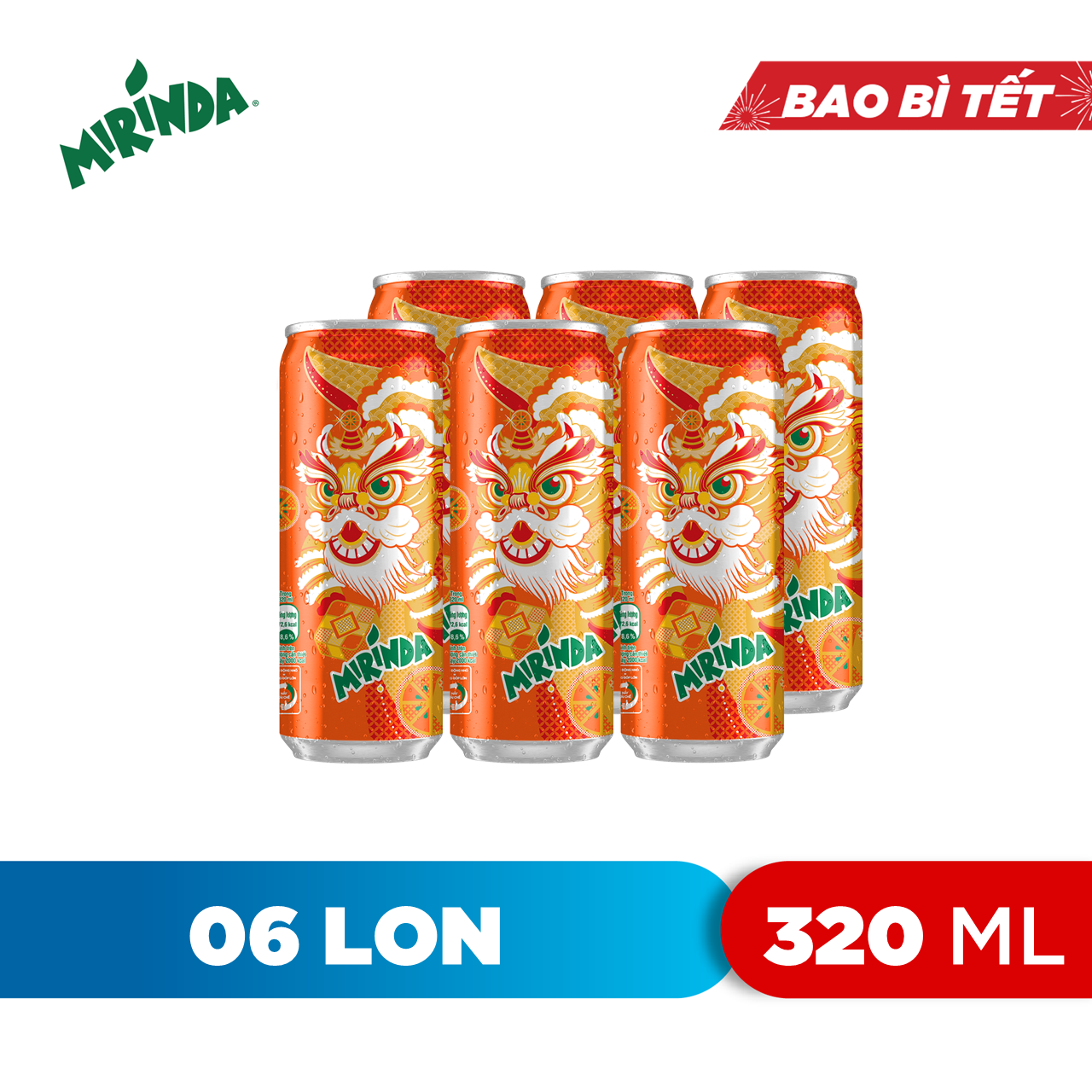 Lốc 6 Lon Nước Ngọt Có Gaz Mirinda Cam (320ml/lon)