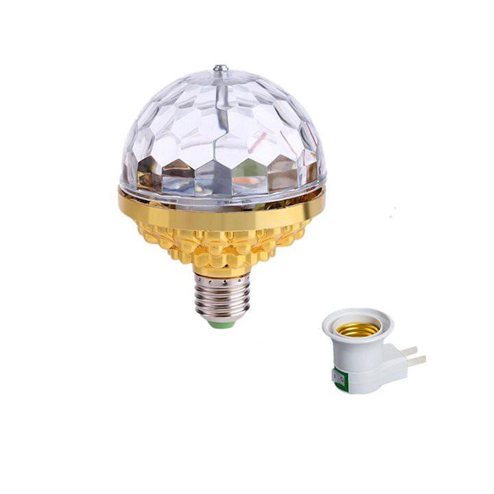 Đèn Led Quả Cầu Xoay 360 độ Pha Lê 7 Màu Hình Tròn Hiệu Ứng Tia Chớp Nhấp Nháy Theo Tiếng Nhạc