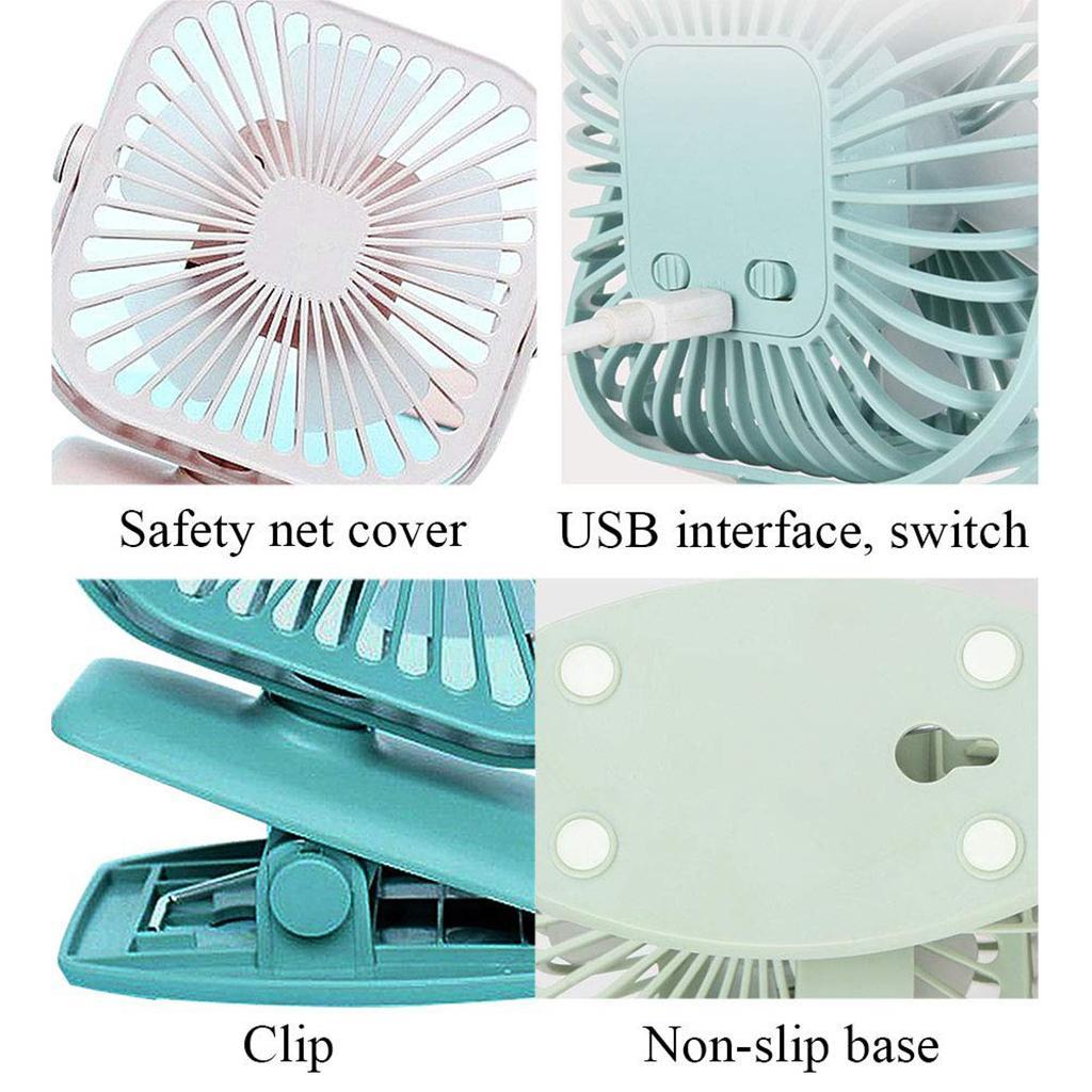 USB Mini Fan Rechargeable Clip Desktop Speed 600mAh Battery