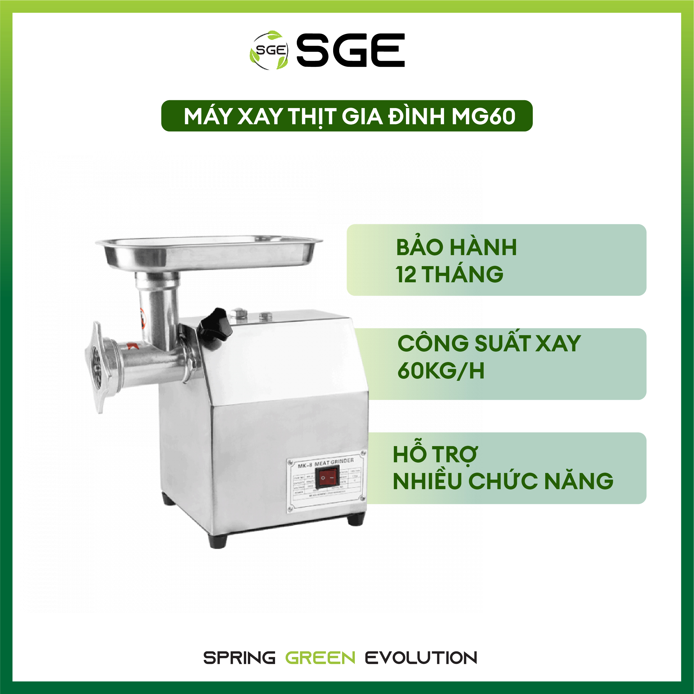 Máy Xay Thịt Gia Đình MG60, Xay Tốc Độ Cao, Nhuyễn Mọi Loại Thực Phẩm, Tiết Kiệm Điện. Hàng Nhập Khẩu SGE Thailand!!