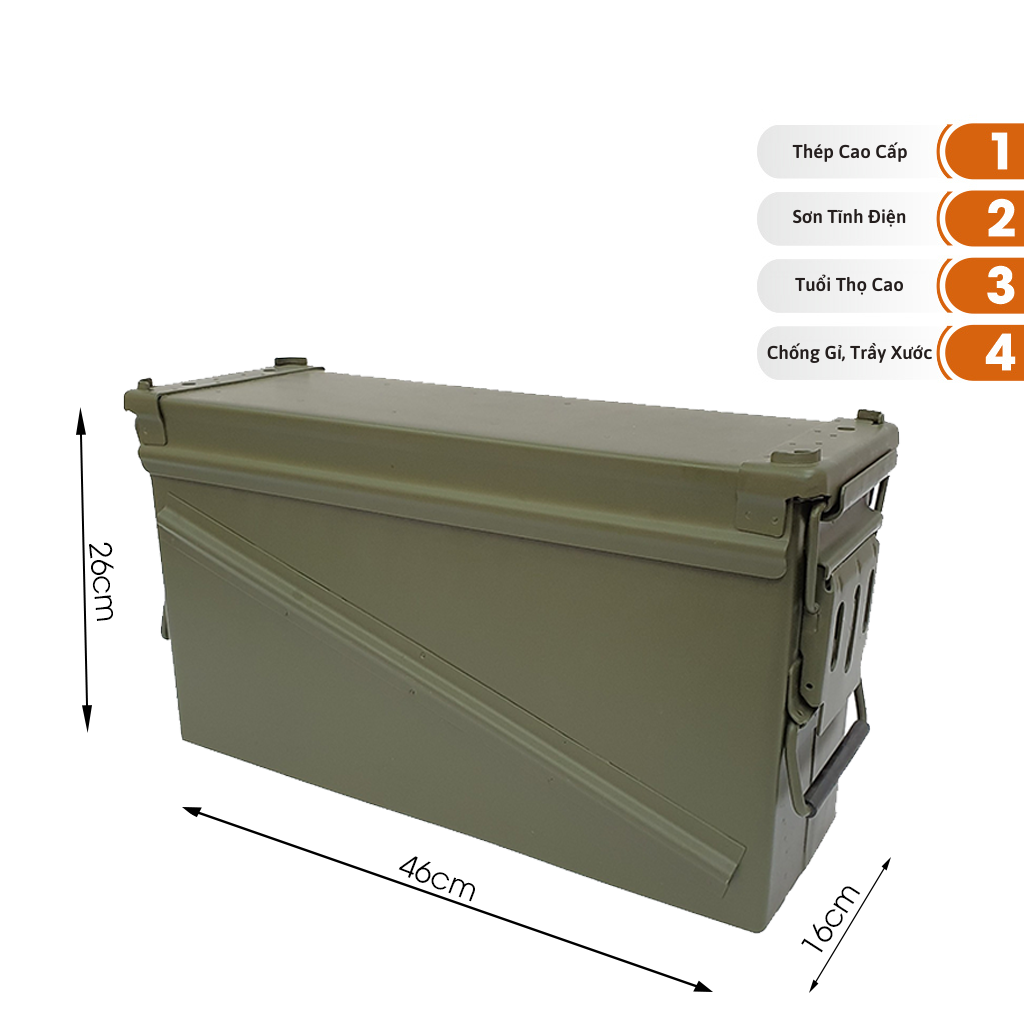 Hộp Đựng Dụng Cụ 11 Lít, Hộp Đựng Đồ Nghề Đa Năng Thép Cao Cấp - Quai Xách, Tuổi Thọ Cao, Không Ghỉ, Không Công Vênh Lớn, Sơn Tĩnh Điện Hạn Chế Trầy Xước, Chống Ăn Mòn - 46x16x26cm