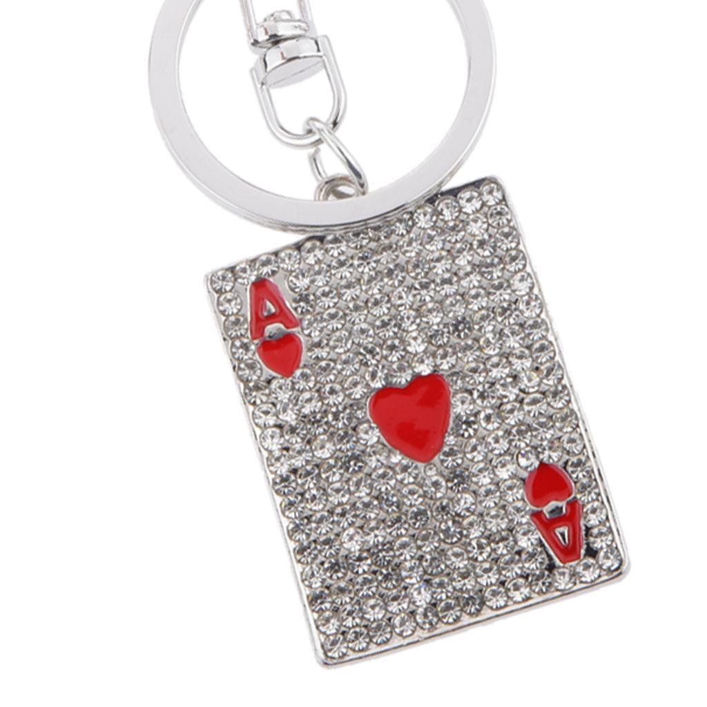 Rhinestone Crystal Fashion Red Heart Poker Pendant Keyring Keychain Keyfobs