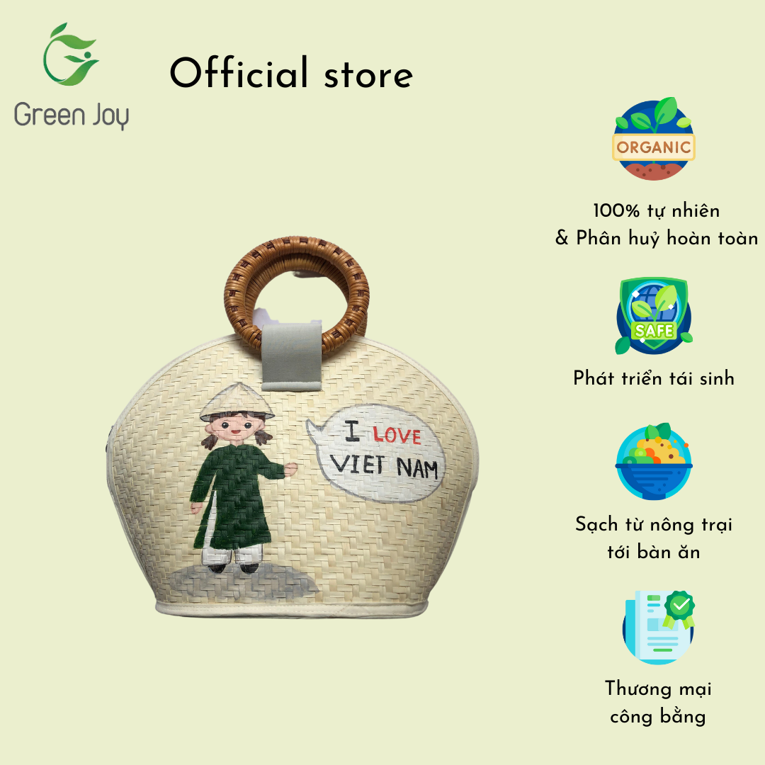 Túi cỏ bàng ovan vẽ Green Joy