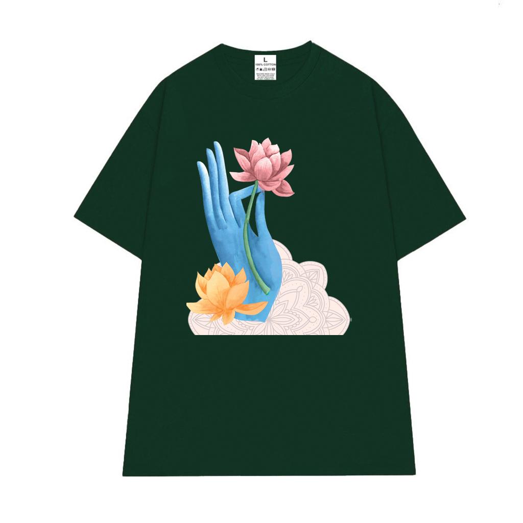 Cao cấp - Áo thun oversize hình tay Phật cầm hoa Sen Vu Lan Happy Vesak day shirt BND323