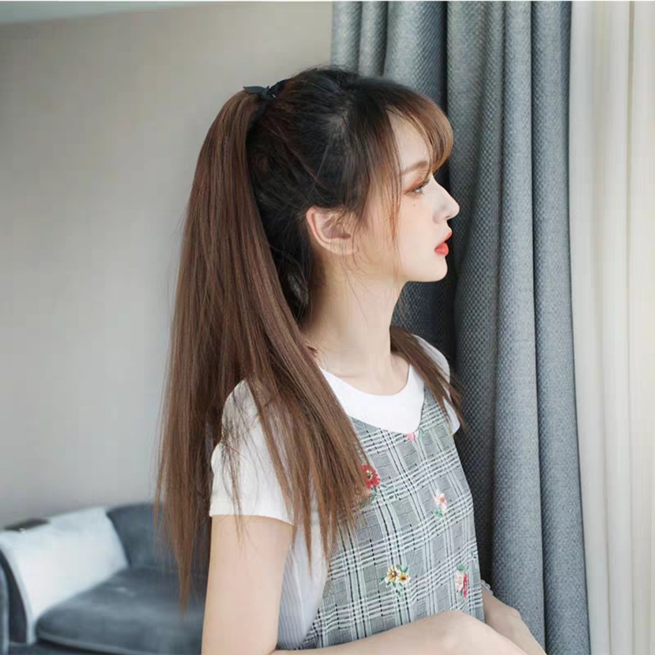 Tóc giả cột thẳng siêu xinh, siêu sang chảnh, cam kết y hình, giống tóc thật 100%, chất tơ Hàn cao cấp loại 1, chịu nhiệt tốt có thể bấm uốn, duỗi, gội thoải mái