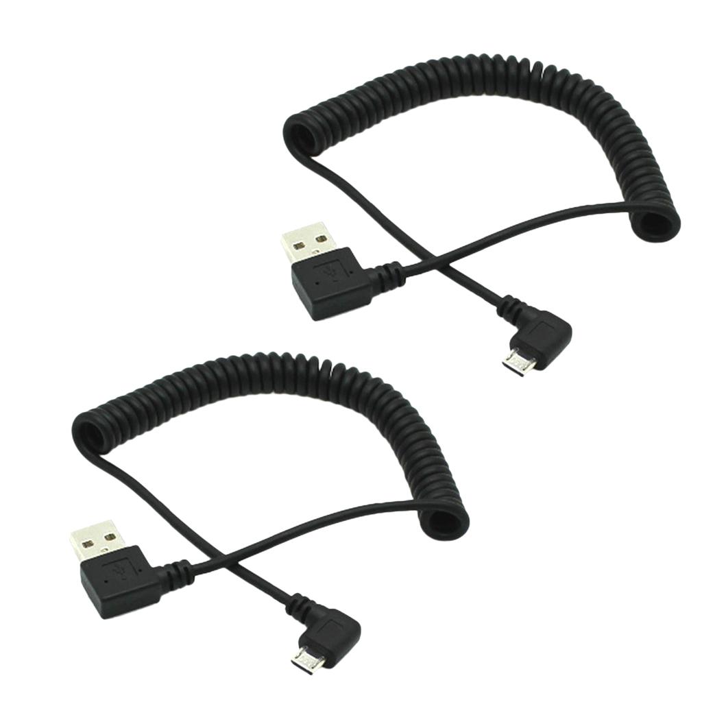 2X 90 ° Góc Xoắn Ốc Dạng Cuộn USB 2.0 A Male To Micro USB Mùa Xuân Cáp Linh Hoạt