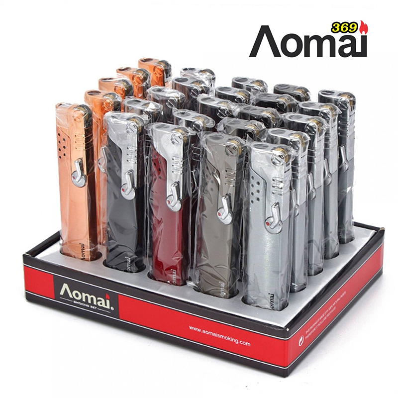 Bật Lửa Khè Gas Đá Aomai AM369 Kim Loại – Xài Gas (giao màu ngẫu nhiên)