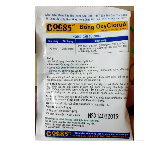 5 GÓI CURENOX OC 85 WP (20G/GÓI) - PHÒNG TRỊ NẤM BỆNH, DIỆT VI KHUẨN, TĂNG CƯỜNG THÊM VI LƯỢNG ĐỒNG GIÚP CÂY PHÁT TRIỂN TỐT, TĂNG NĂNG SUẤT VÀ CHẤT LƯỢNG