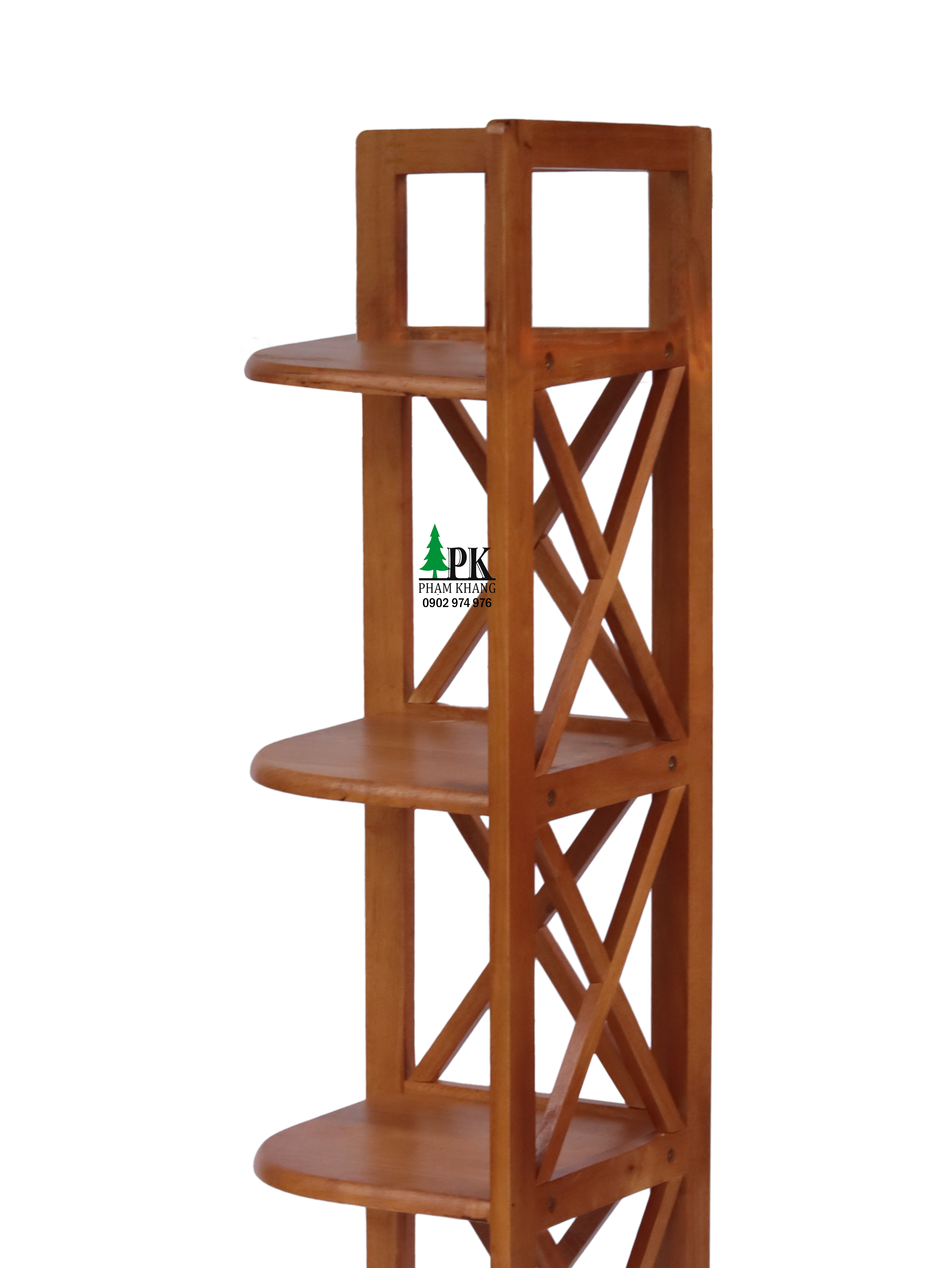 Kệ góc gỗ 5 tầng Phạm Khang - Gỗ cao su tự nhiên màu Gỗ Tự Nhiên/ Vàng Cherry - Kích thước rộng 32 cm và cao 150 cm