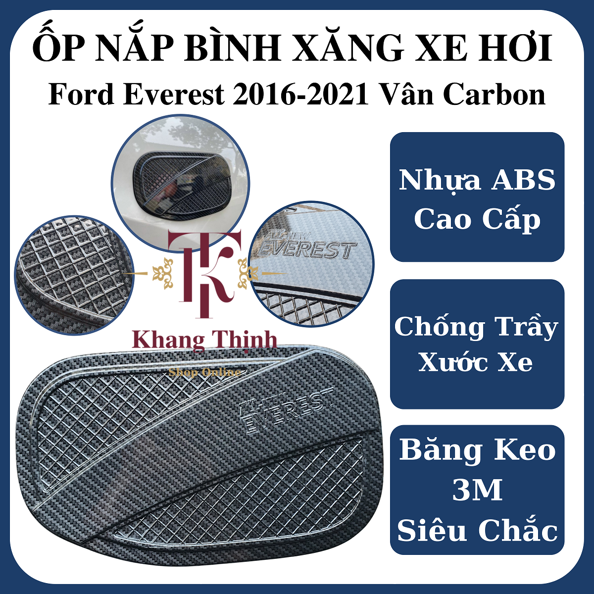 Ốp Nắp Bình Xăng Dành Cho Xe Ford Everest 2016-2021 Vân Carbon Cao Cấp