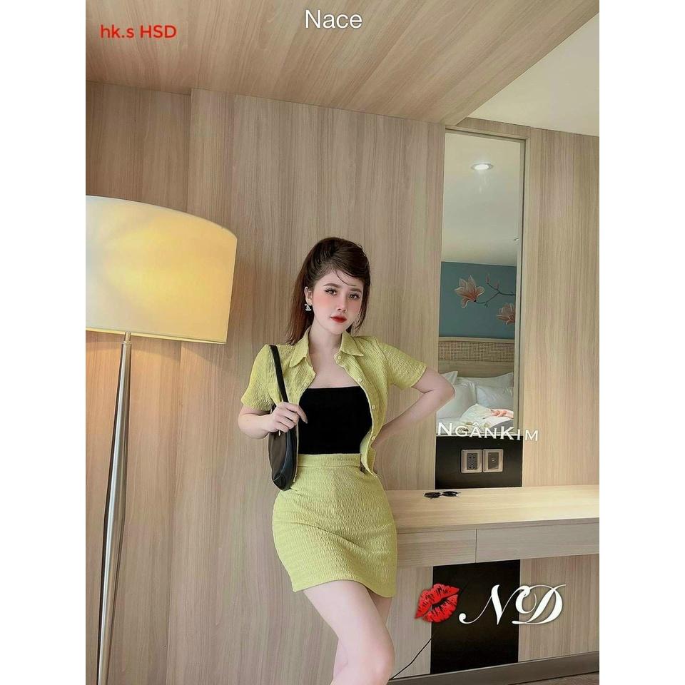 Set 3 Món Áo Cổ Sơ Mi Và Chân Váy Có Lót