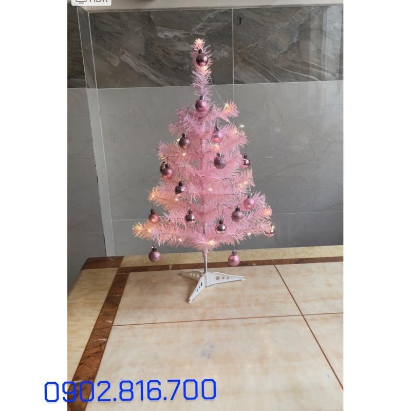 Cây thông Noel màu hồng mini để bàn 60cm kèm đầy đủ phụ kiện trang trí Noel ngày giáng sinh