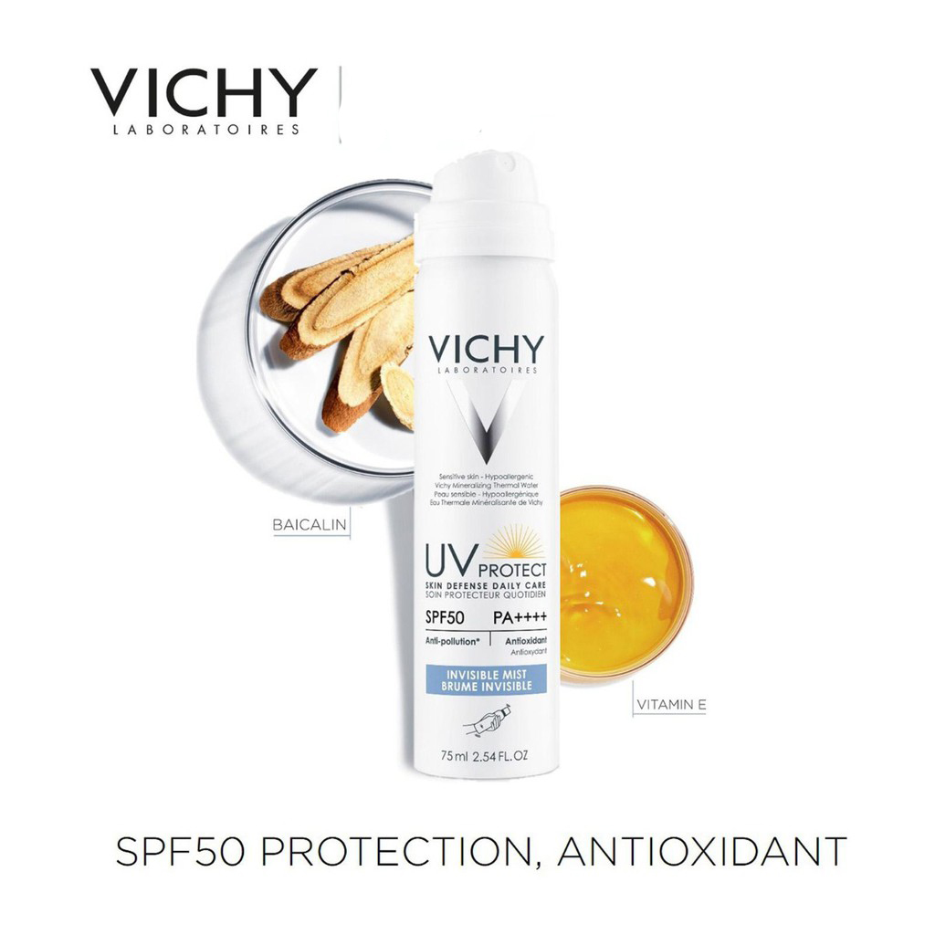 Xịt Chống Nắng Chống Ô Nhiễm Vichy UV Protect Invisible Mist SPF50 PA++++ 75ml